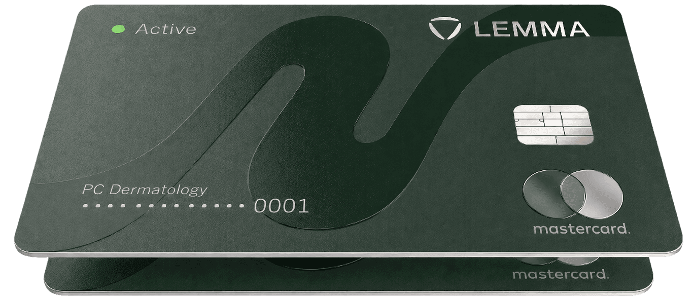 Two stacked Lemma Mastercard cards issued to a professional corporation
